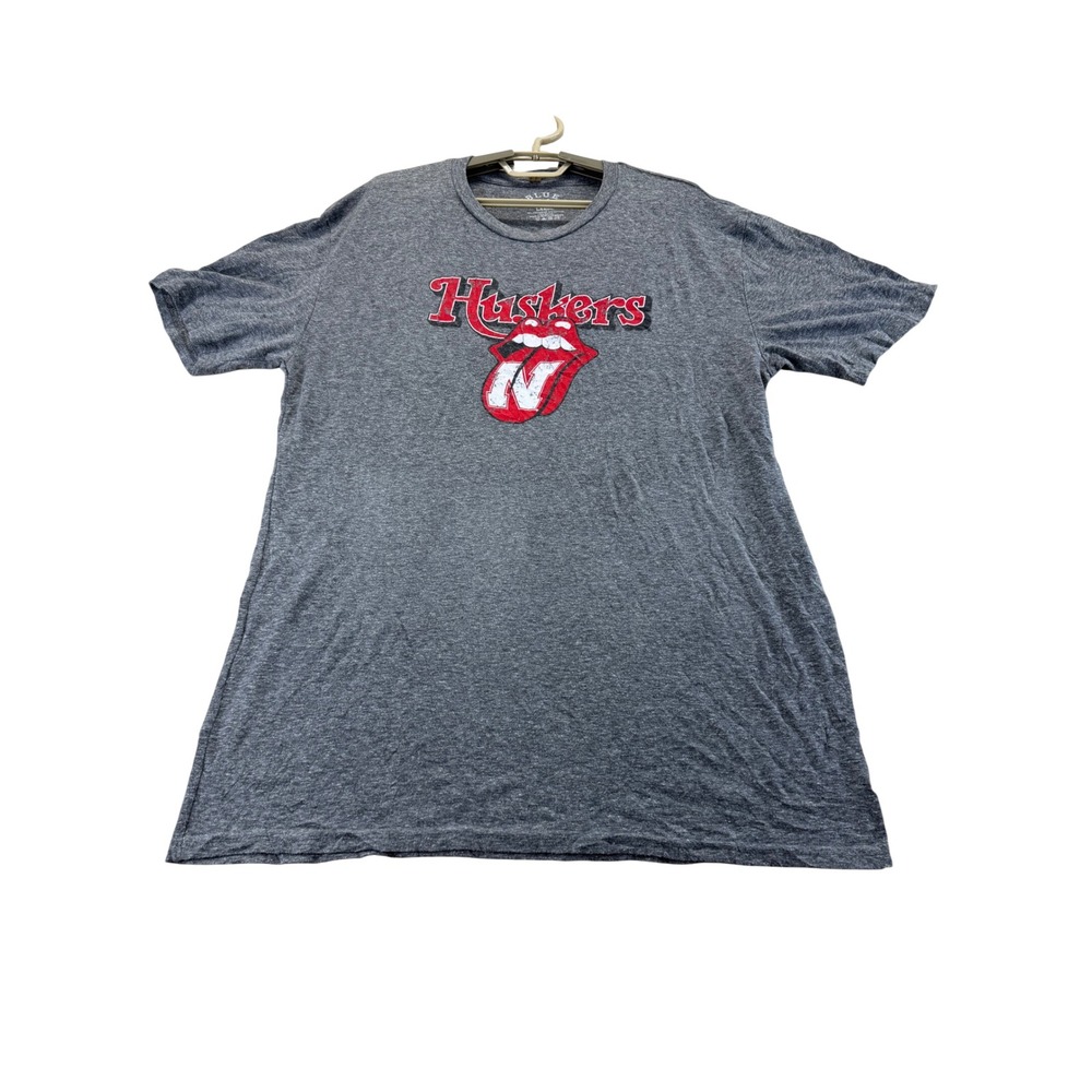 Blue 84 T-Shirt Mens Large Gray Nebraska Huskers Rolling Stones Tongue Graphic